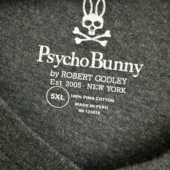 Psycho Bunny men's classic V-neck t-shirt in charcoal gray Pima cotton 5XL - Picture 2 of 4